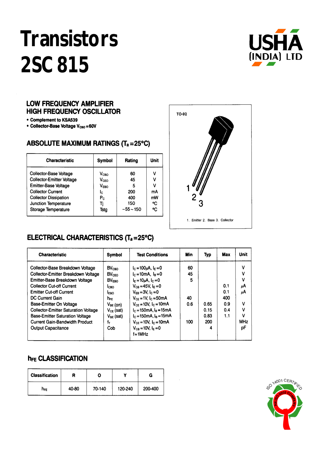 USHA 2SC815 Datasheet