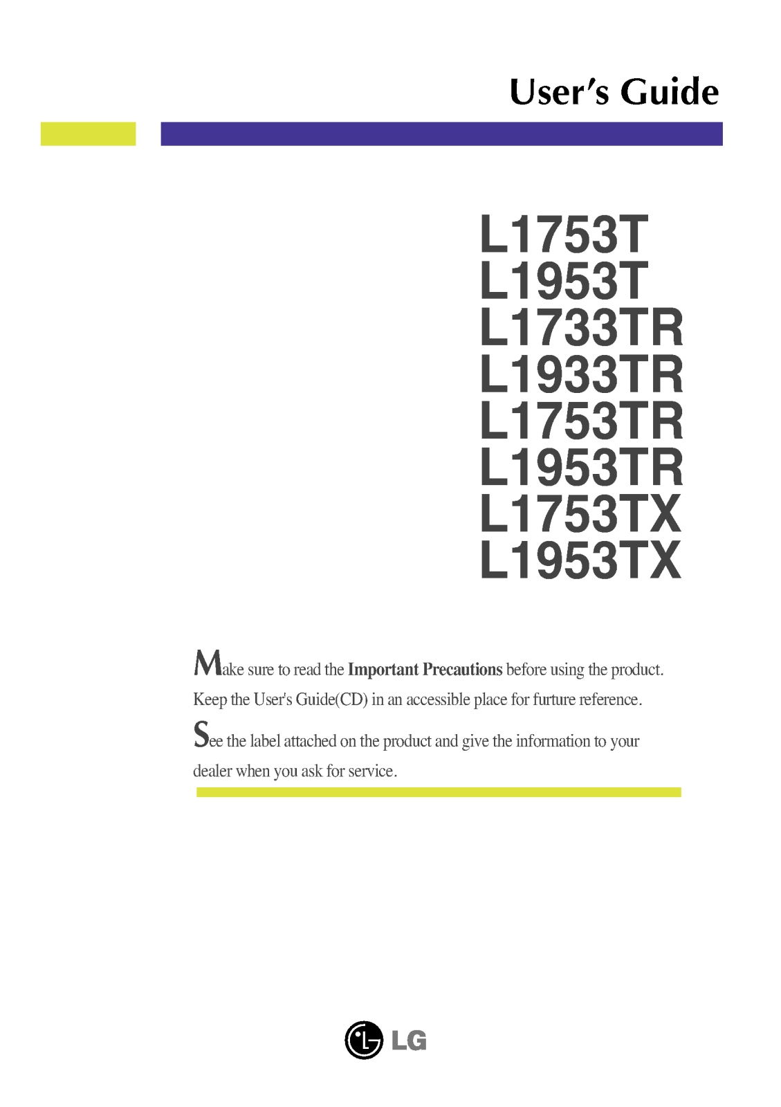 LG L1953T-SF, L1753T-BF, L1953T-BF, L1753TR-SF, L1953TR-BF User Manual