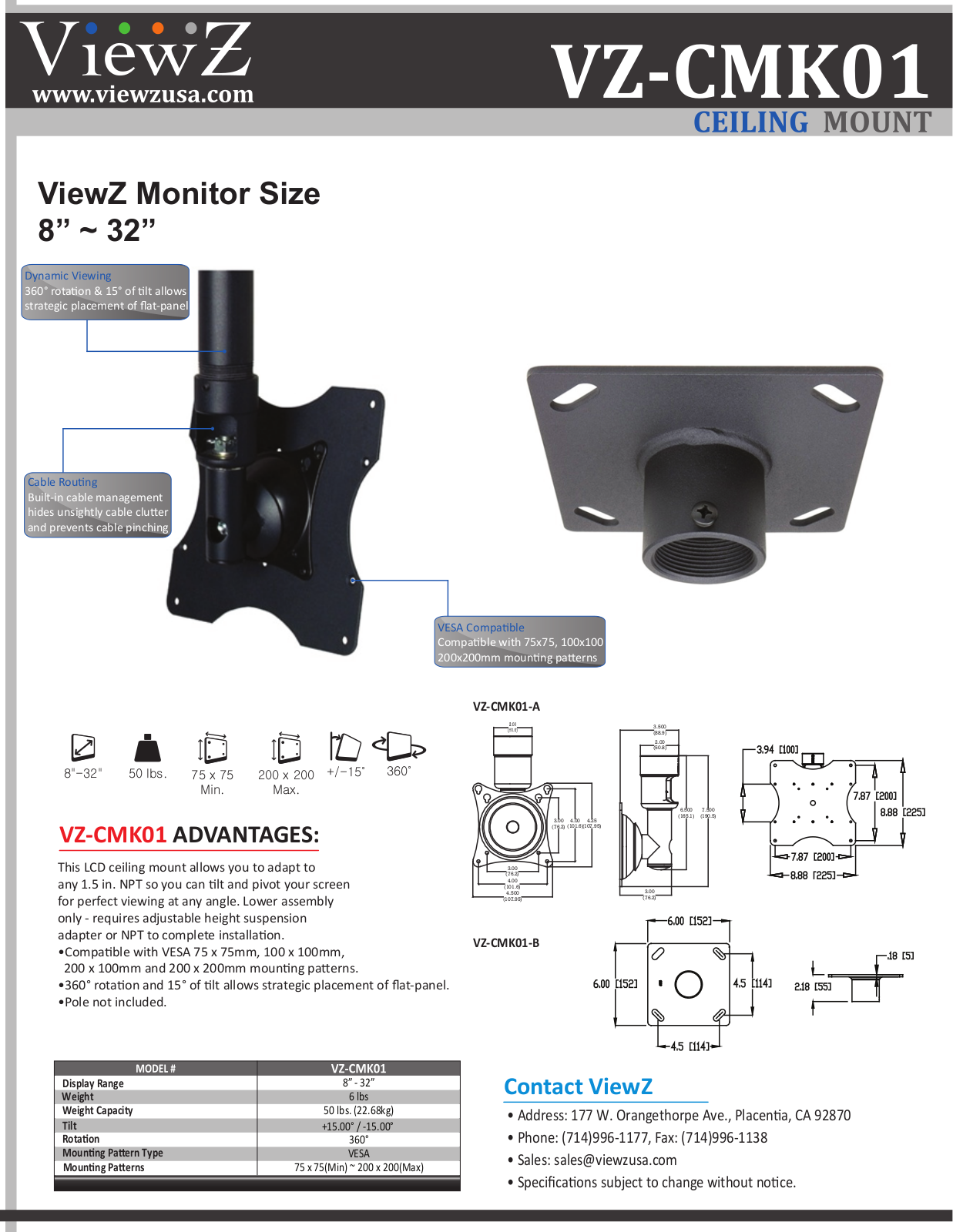 ViewZ VZ-CMK01 Specsheet