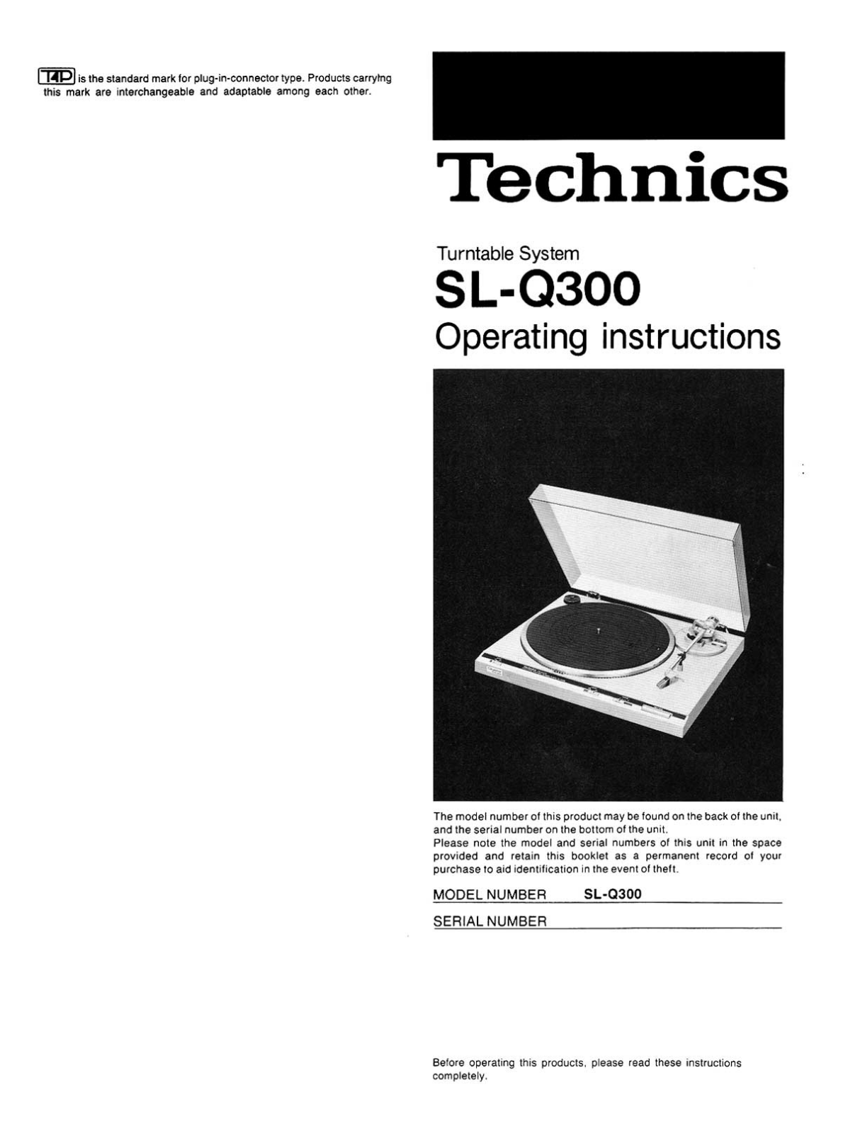 Technics SL-Q-300 Owners Manual