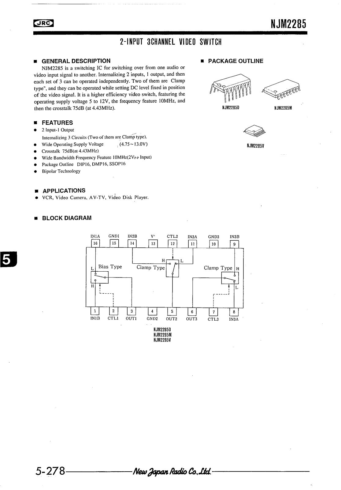 JRC NJM2285M, NJM2285D, NJM2285V Datasheet