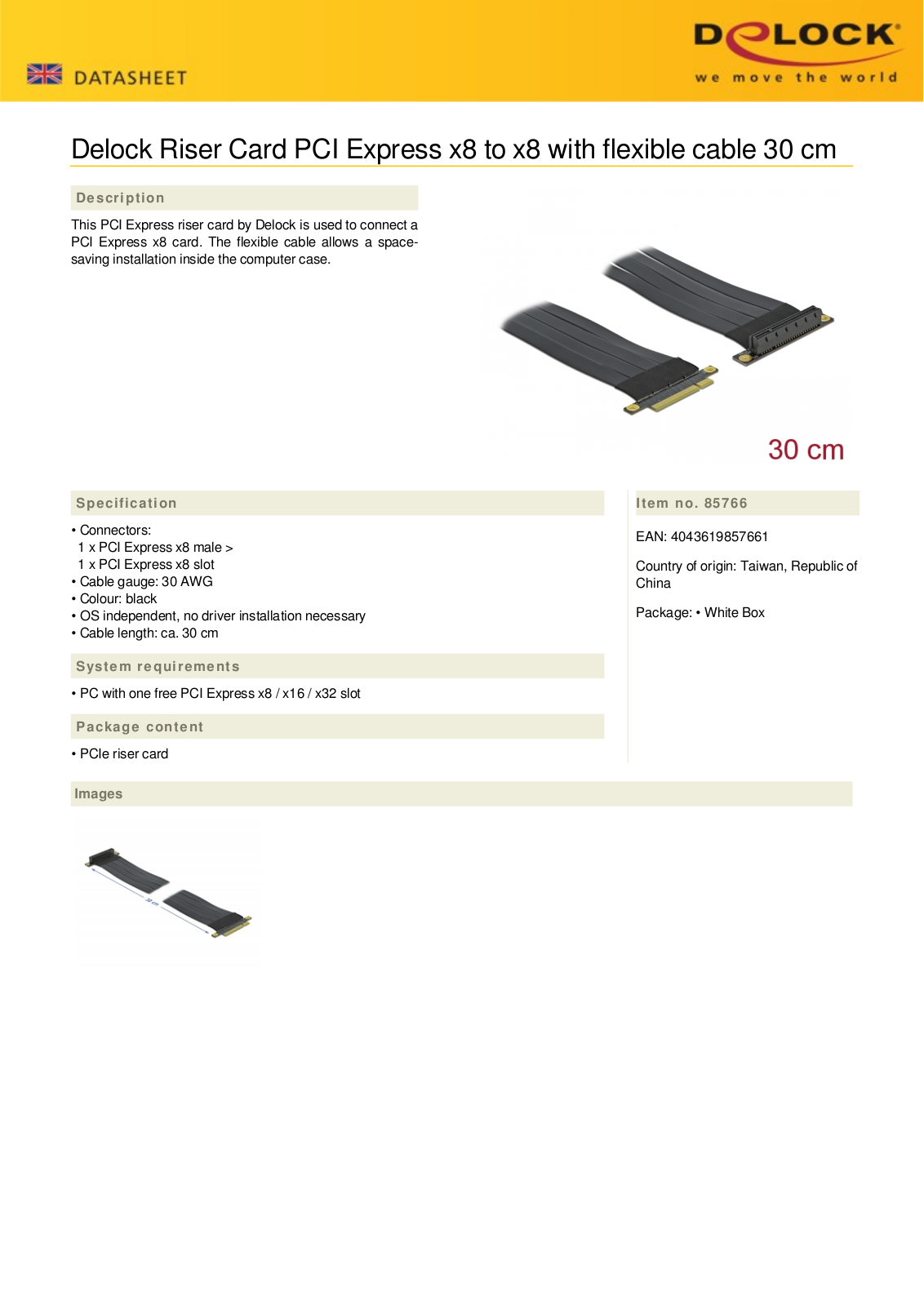 DeLOCK PCIe Riser Karte x8 - x8, 30cm User Manual