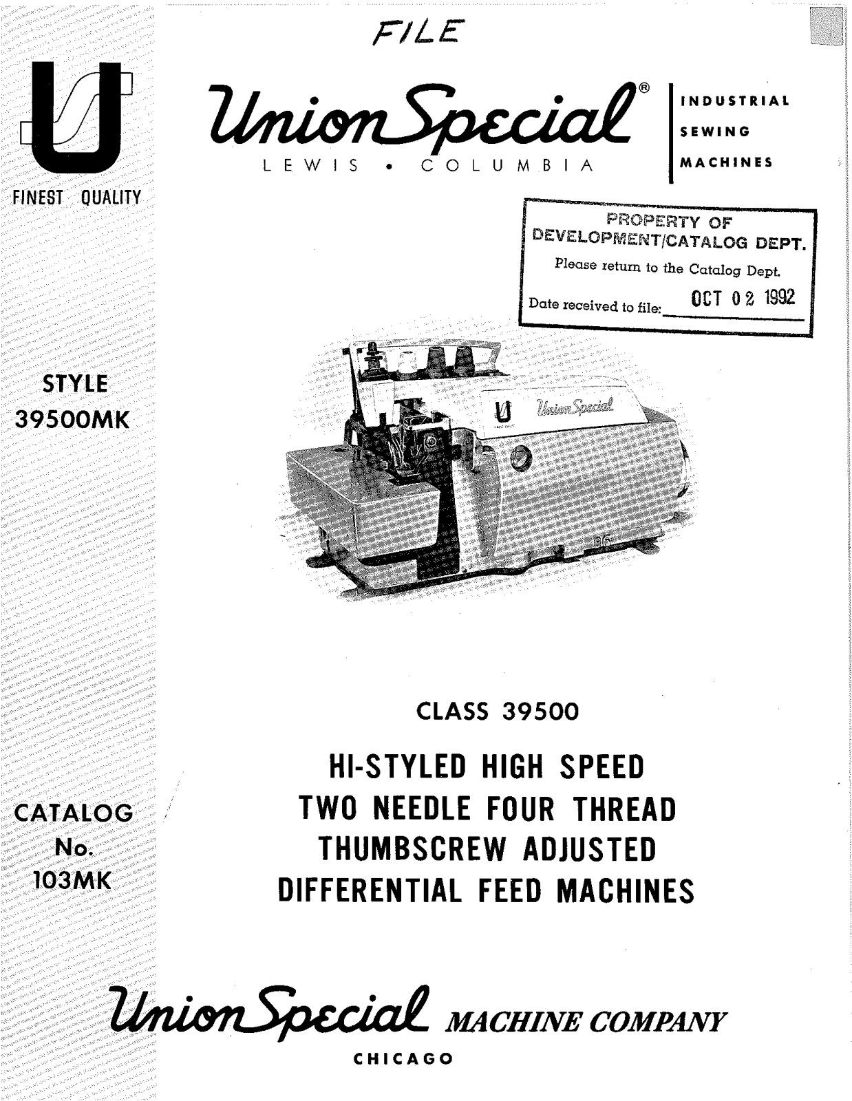 Union Special 39500MK Parts List