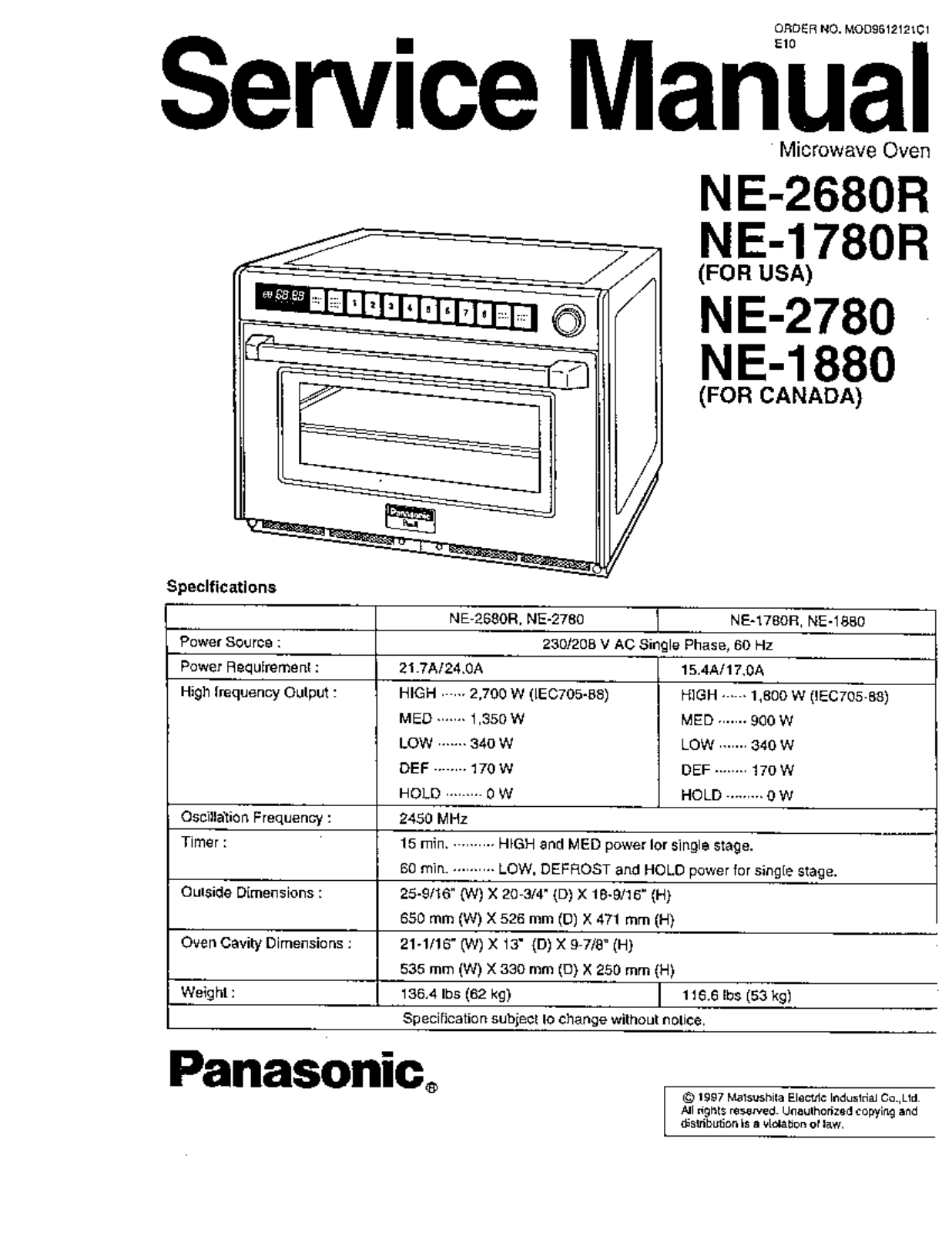 Panasonic NE-1780J Service Manual