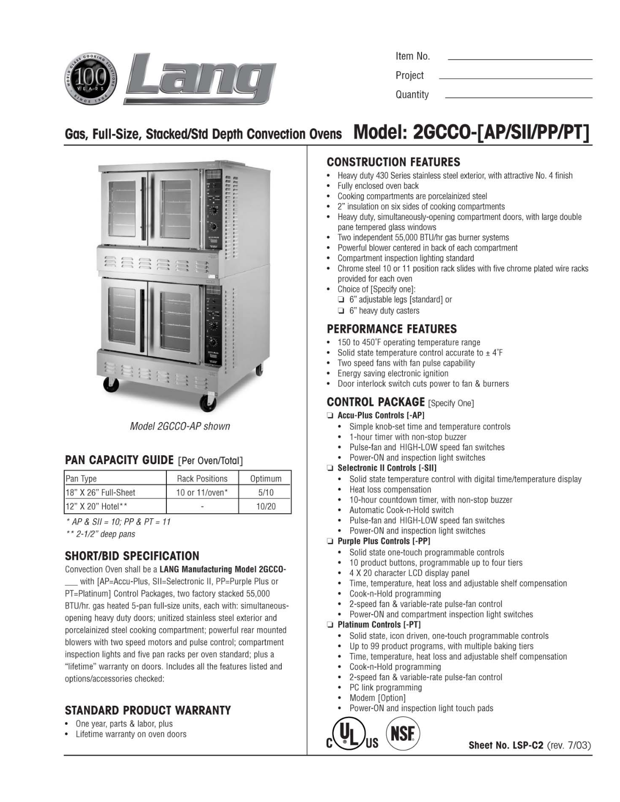 Lang 2GCCO-PP General Manual