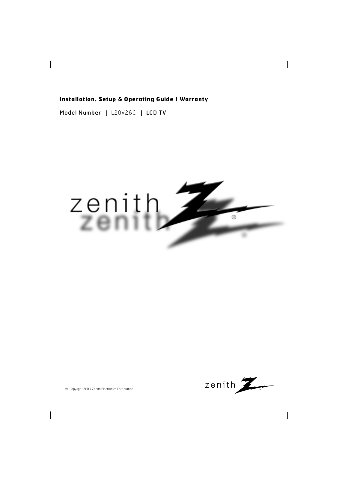 Zenith L20V26C OPERATING GUIDE