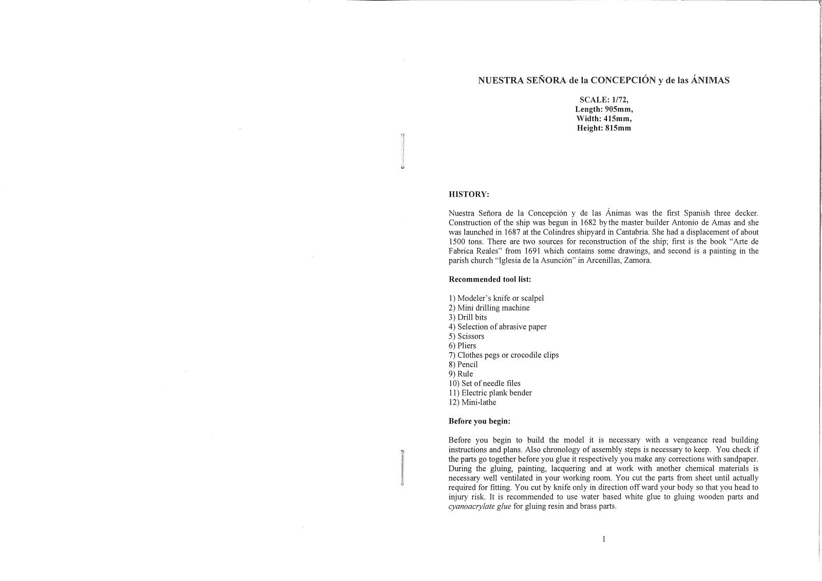 Dusek Nuestra Senora 1:72 kit User guide - ManualMachine.com