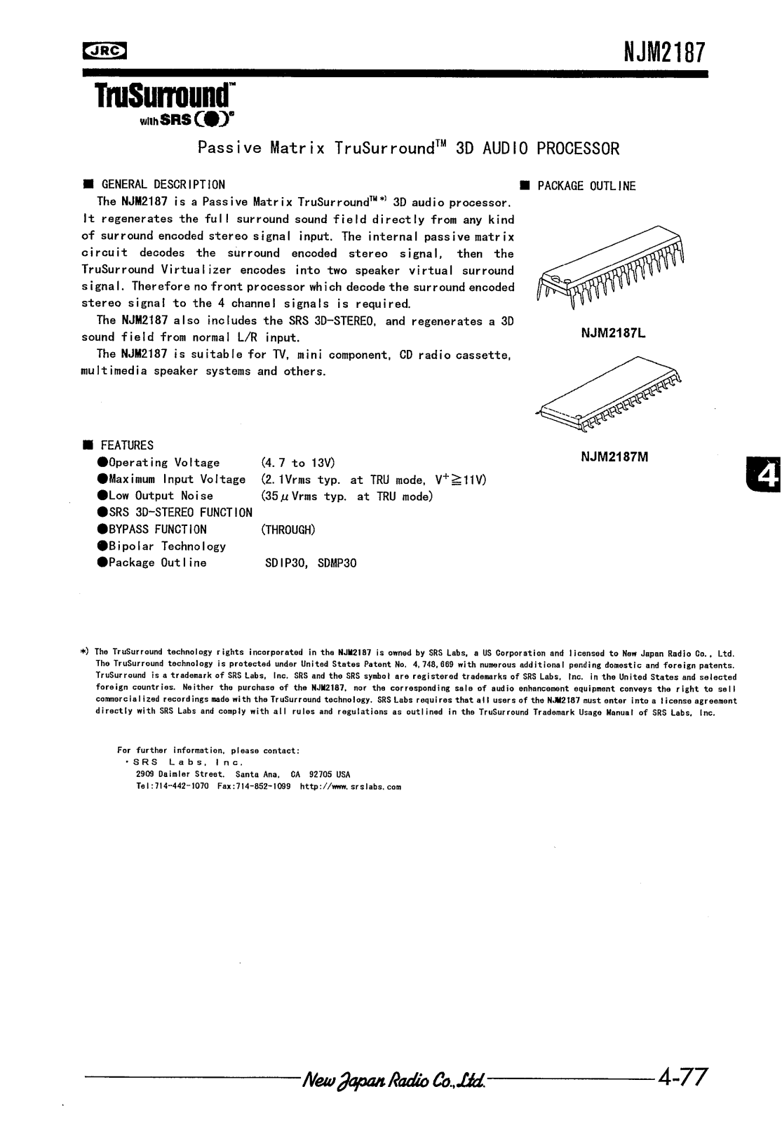 JRC NJM2187M, NJM2187L Datasheet