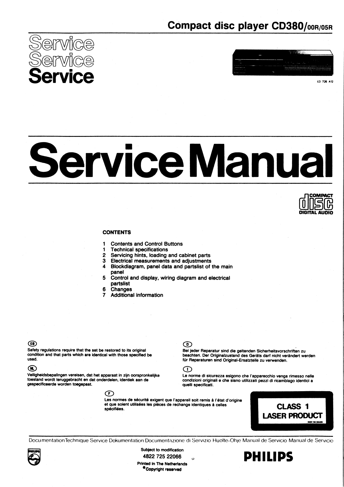 Philips CD-380 Service manual