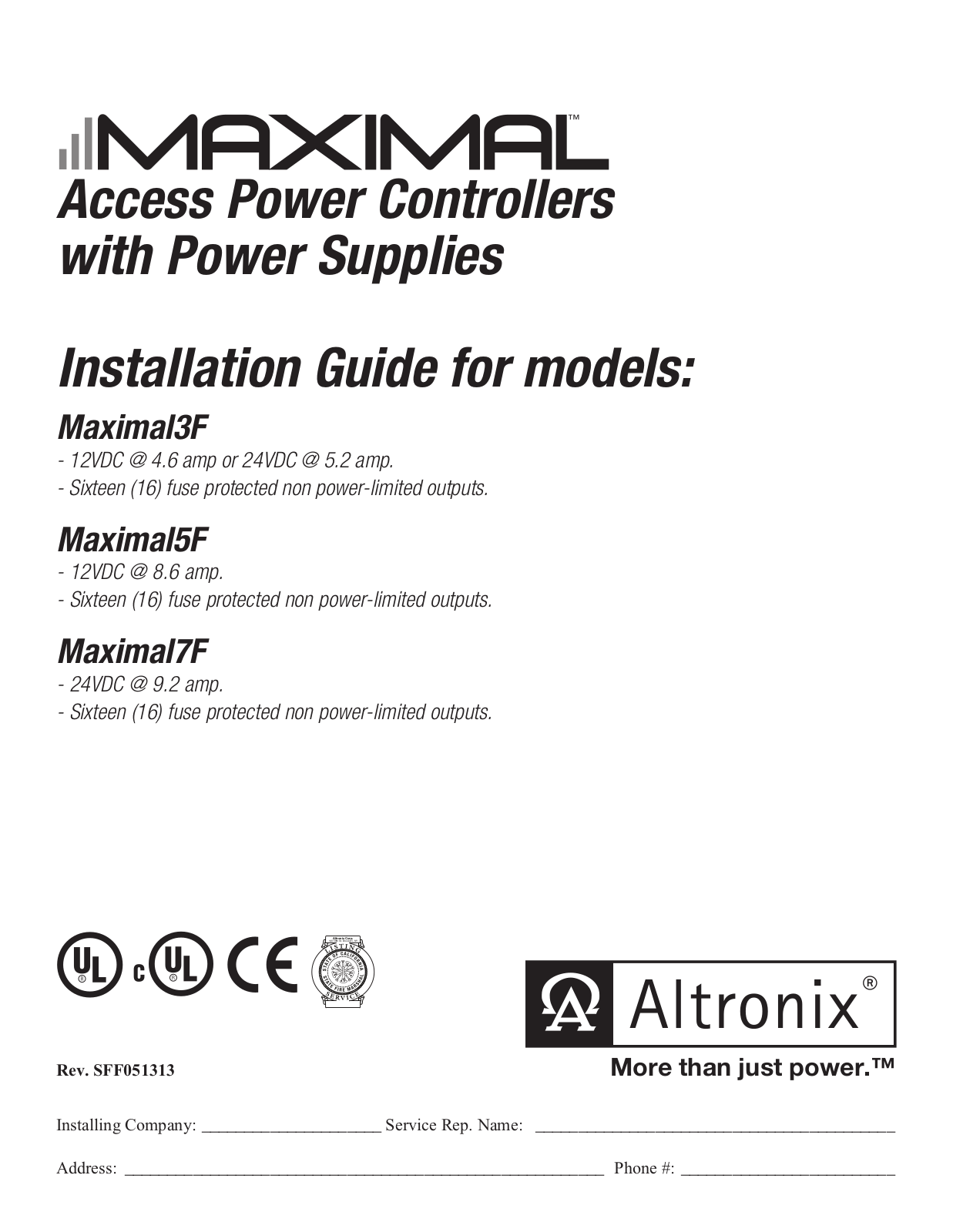 Altronix MAXIMAL7F, MAXIMAL5F, MAXIMAL3F User Manual