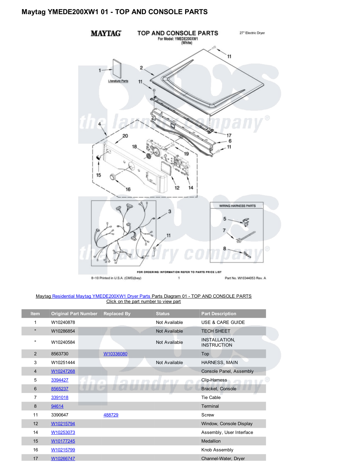 Maytag YMEDE200XW1 Parts Diagram