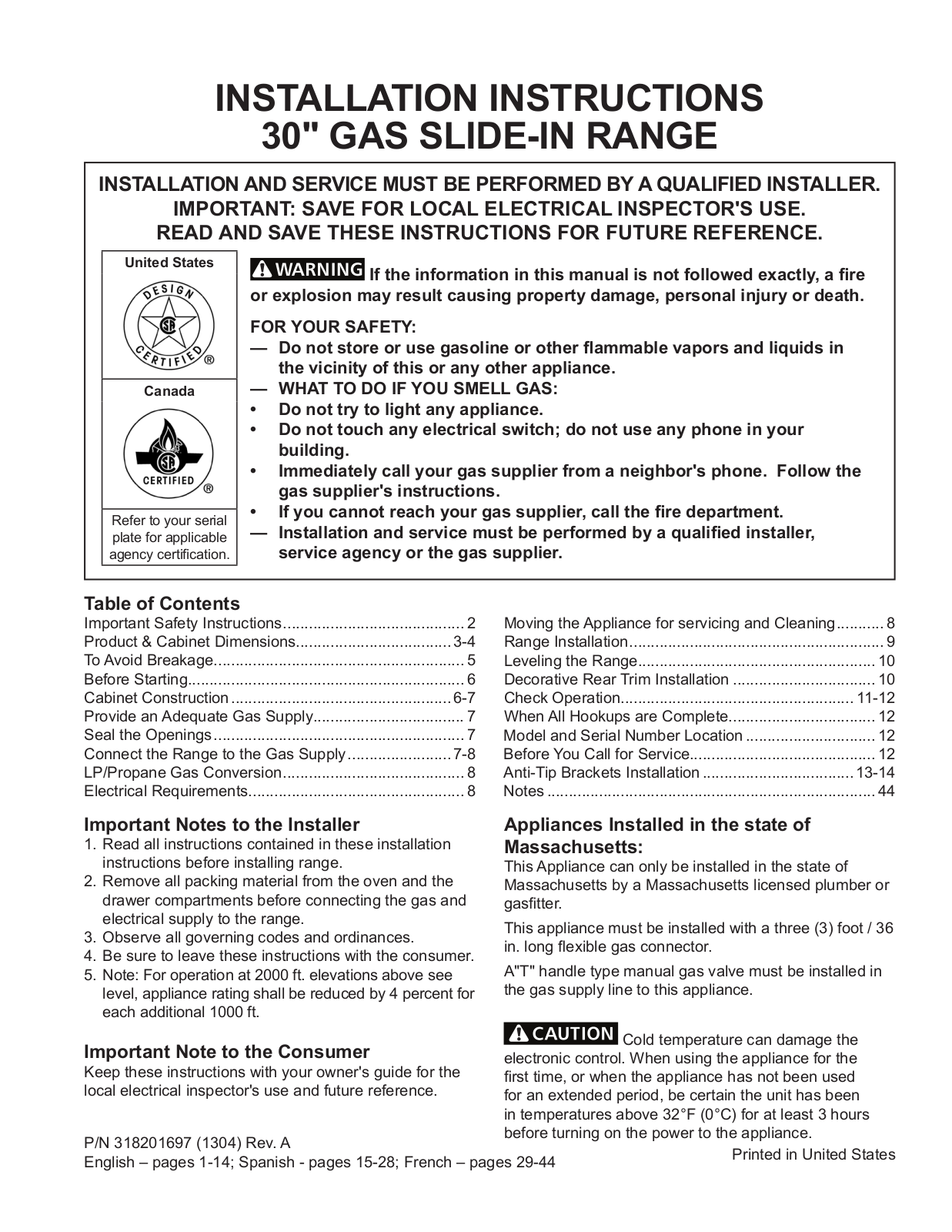 FRIGIDAIRE FGGS3065PF User Manual