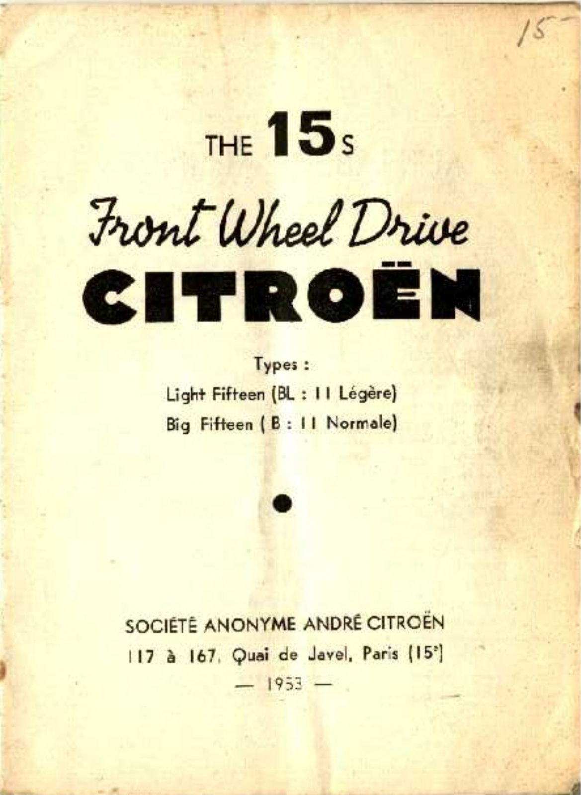 Citroen Traction-Avant 1953 Owner's Manual