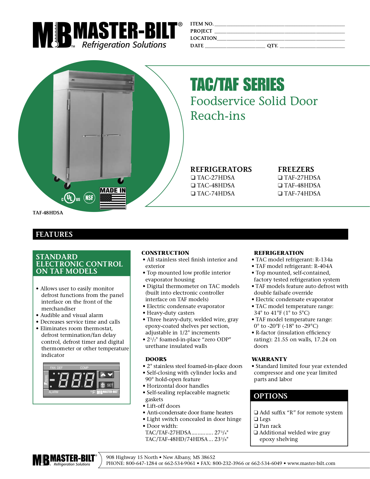 Master Bilt TAF-48HDSA, TAC-27HDSA, TAC-48HDSA, TAF-74HDSA, TAF-27HDSA User Manual