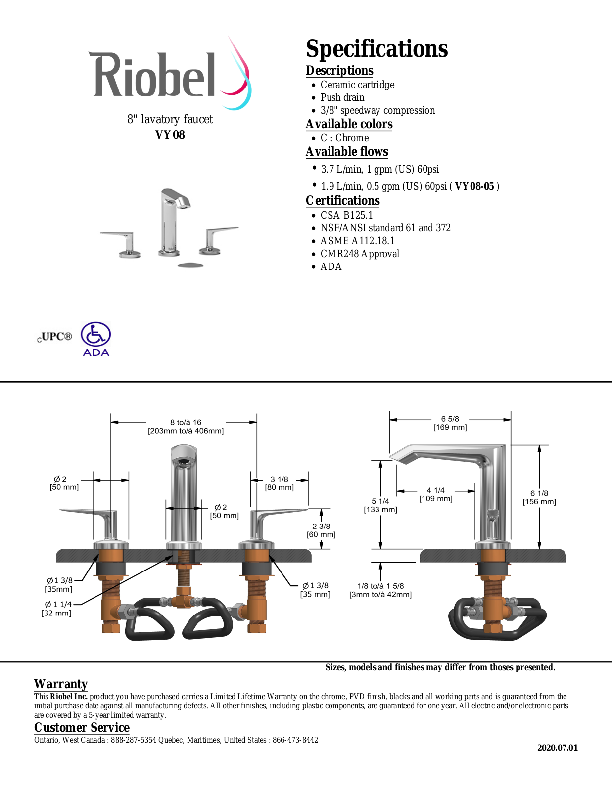 Riobel VY08C05, VY08C Specifications - ManualMachine.com