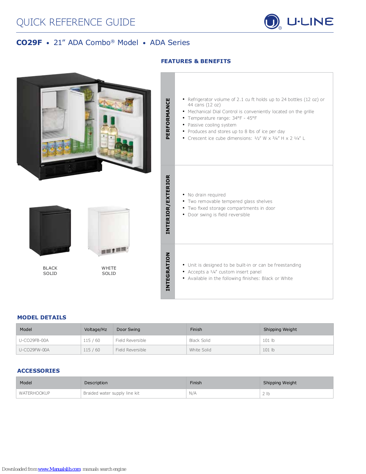 U-Line ADA Combo Quick Reference Instructions