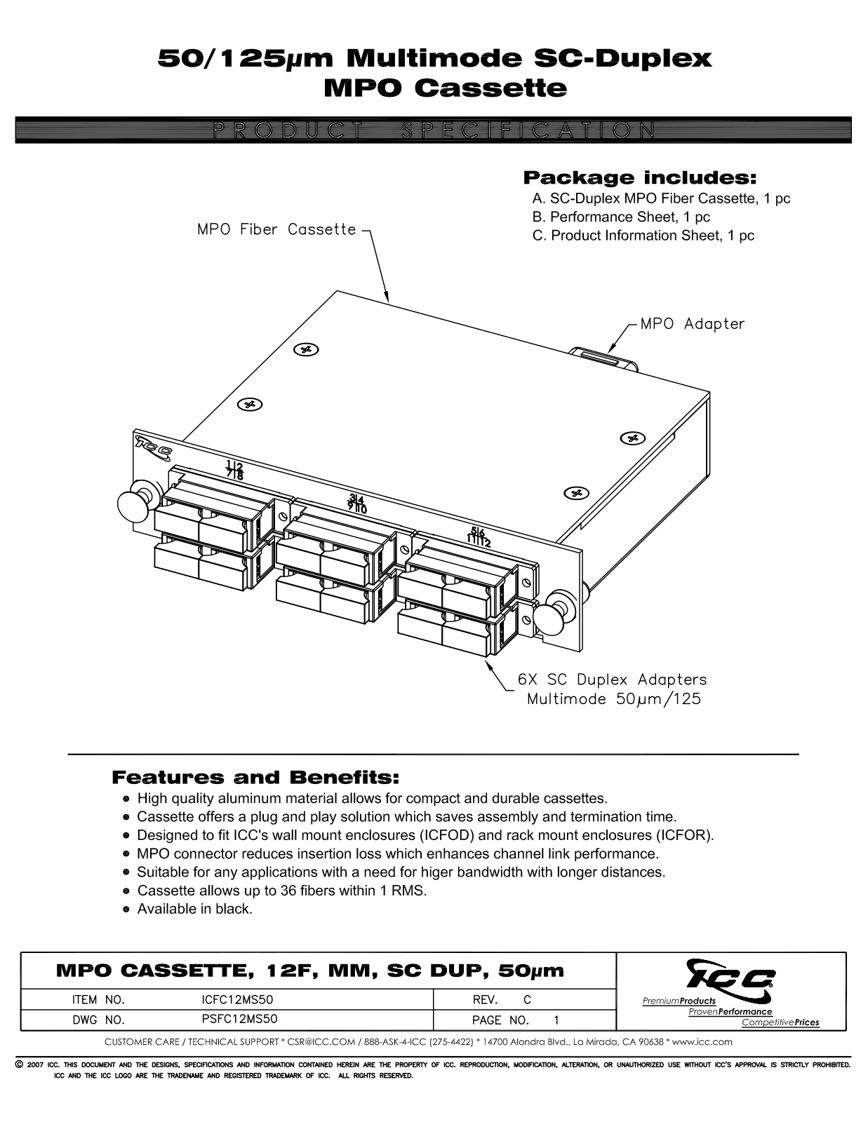 ICC ICFC12MS50 Specsheet