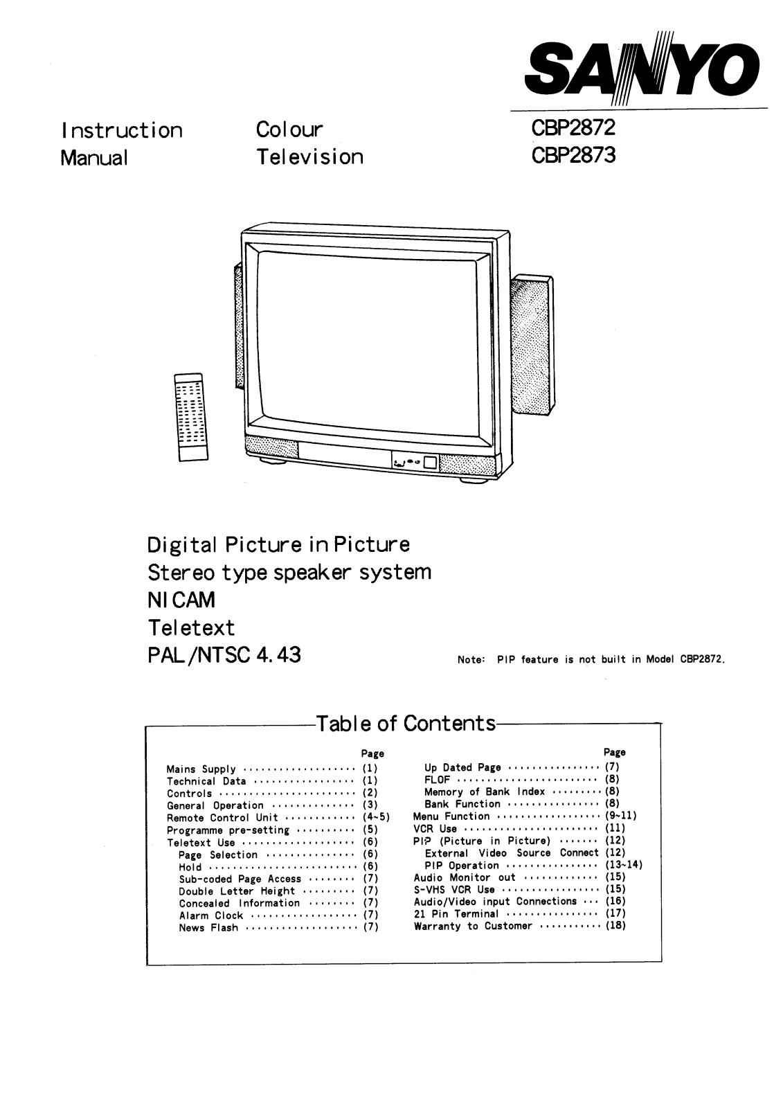 Sanyo CBP2872, CBP2873 Instruction Manual