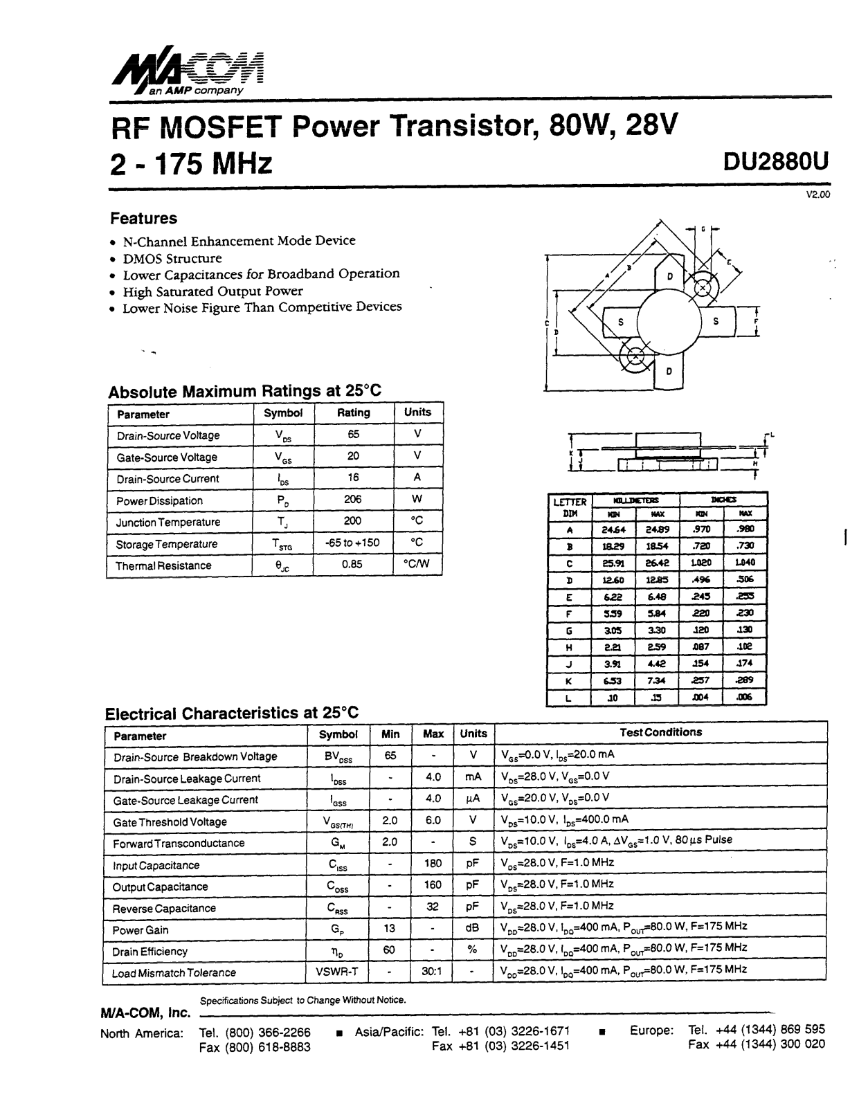 Datasheet DU2880U Datasheet (MACOM) - ManualMachine.com