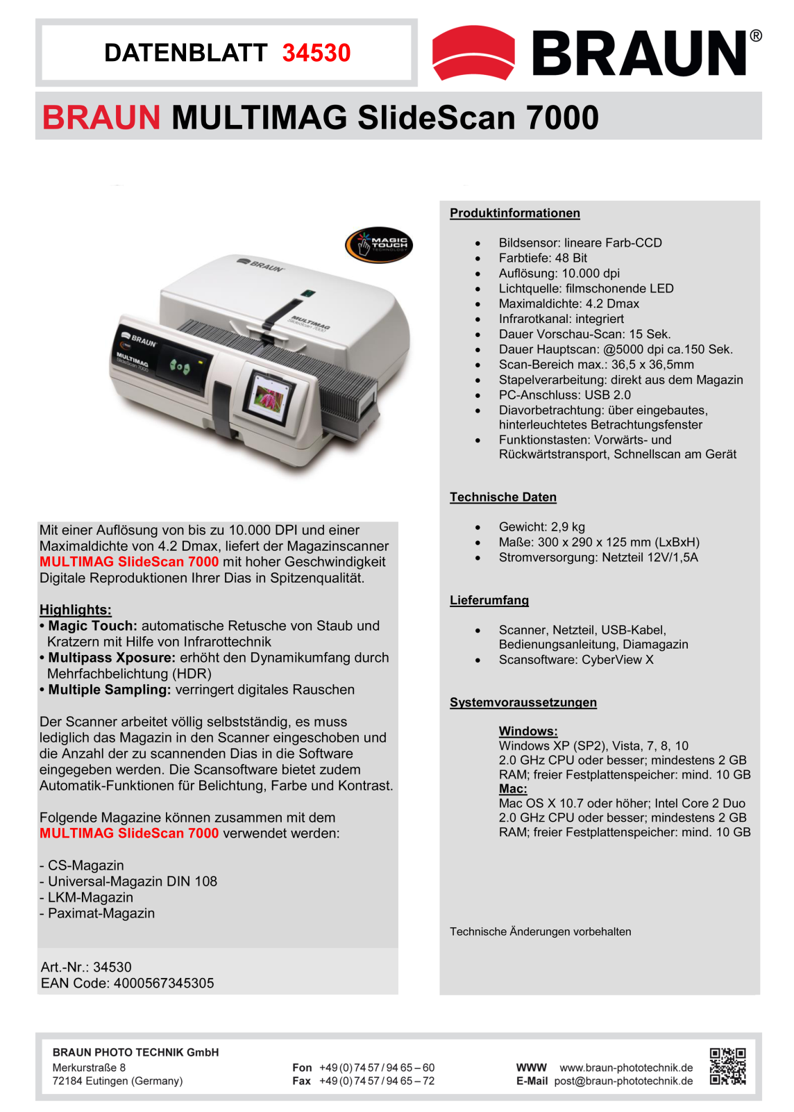 BRAUN Multimag Slidescan 7000 User Manual