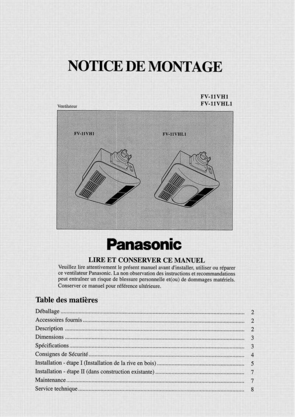 Panasonic fv-11vh1 installation