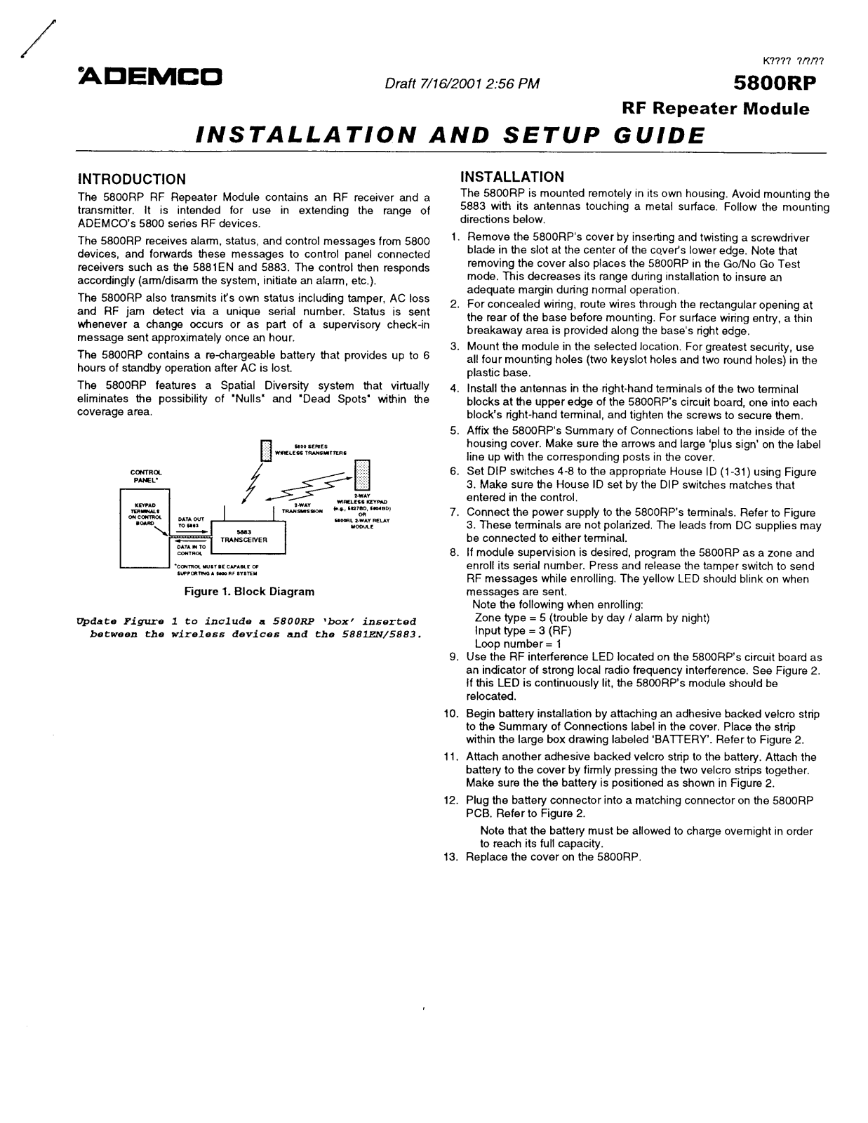 Ademco 8DL5800RP Users Manual