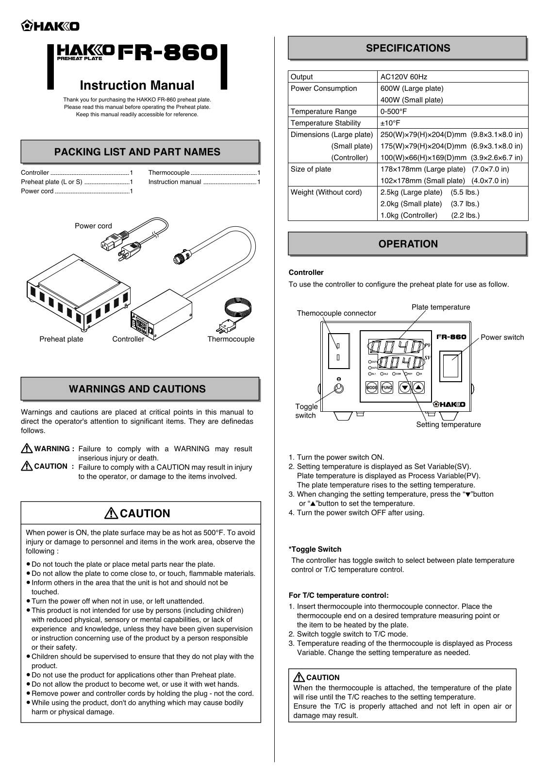 Hakko FR-860 User Manual