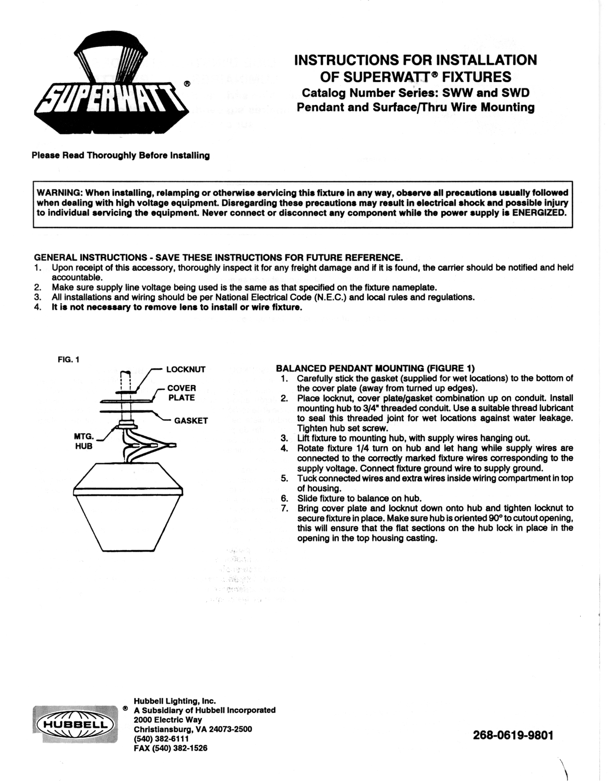 Hubbell lighting SWW, SWD User Manual