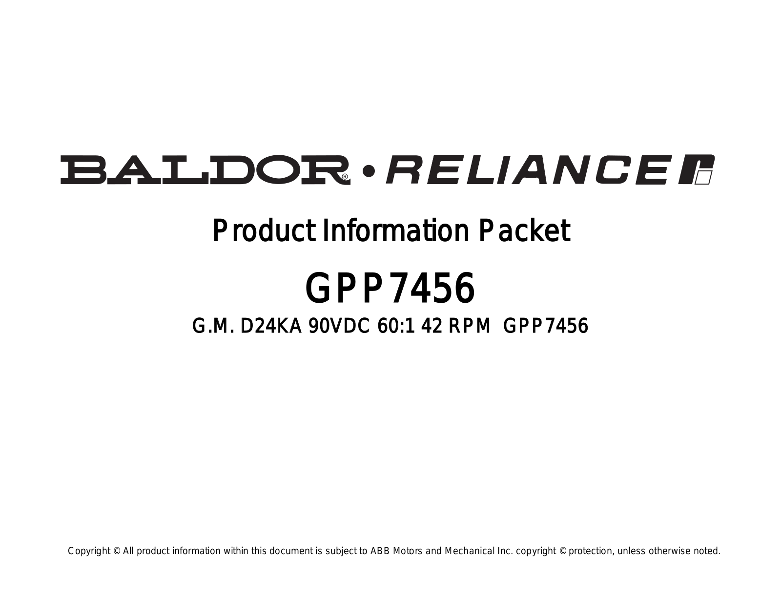 Baldor GPP7456 Product Information Sheet