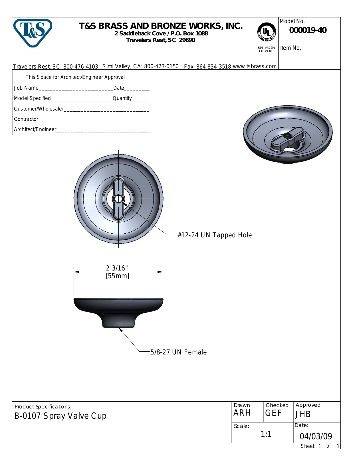 T&S Brass 000019-40 User Manual