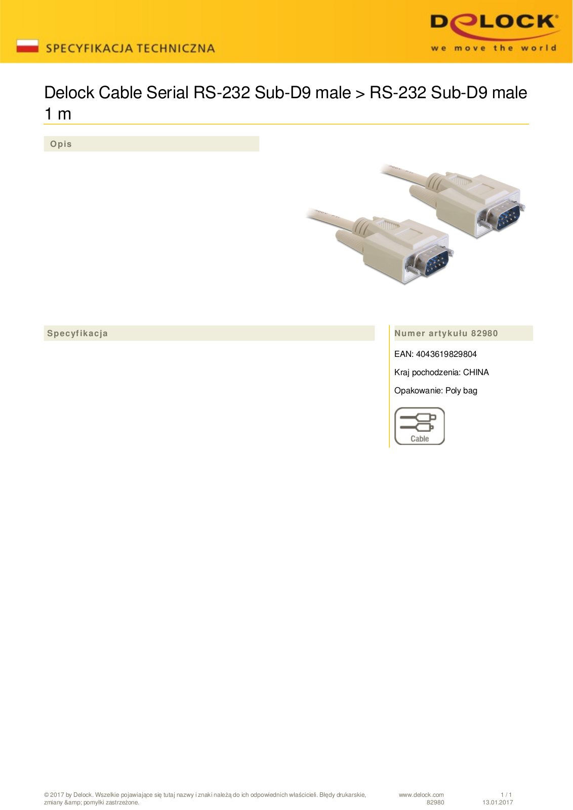 DeLOCK serial port  plug  on serial port  plug  1m User Manual