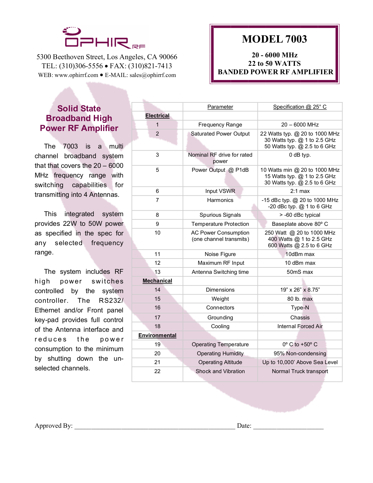 Ophir 7003 Data Sheet - ManualMachine.com