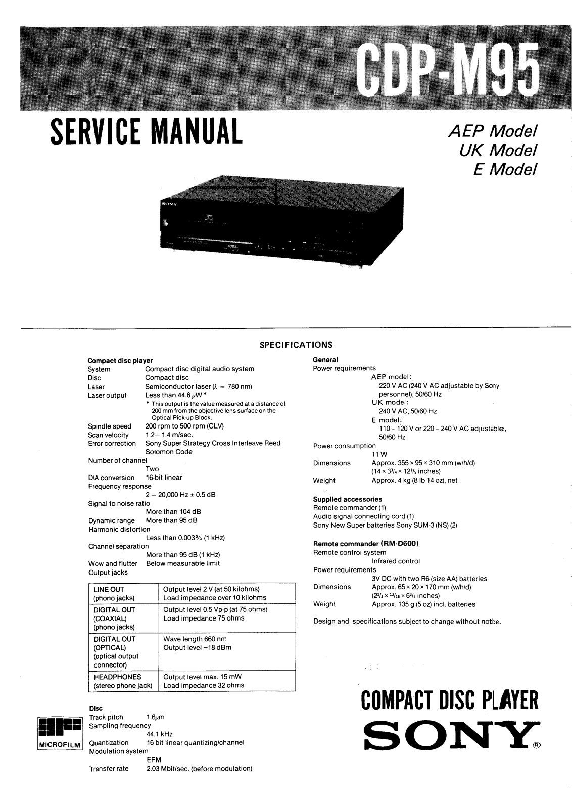 SONY CDPM95 Service Manual