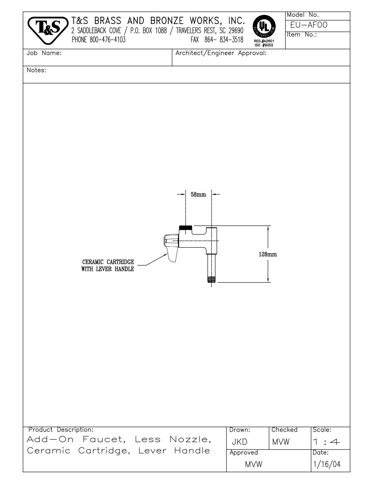 T&S Brass EU-AF00 User Manual