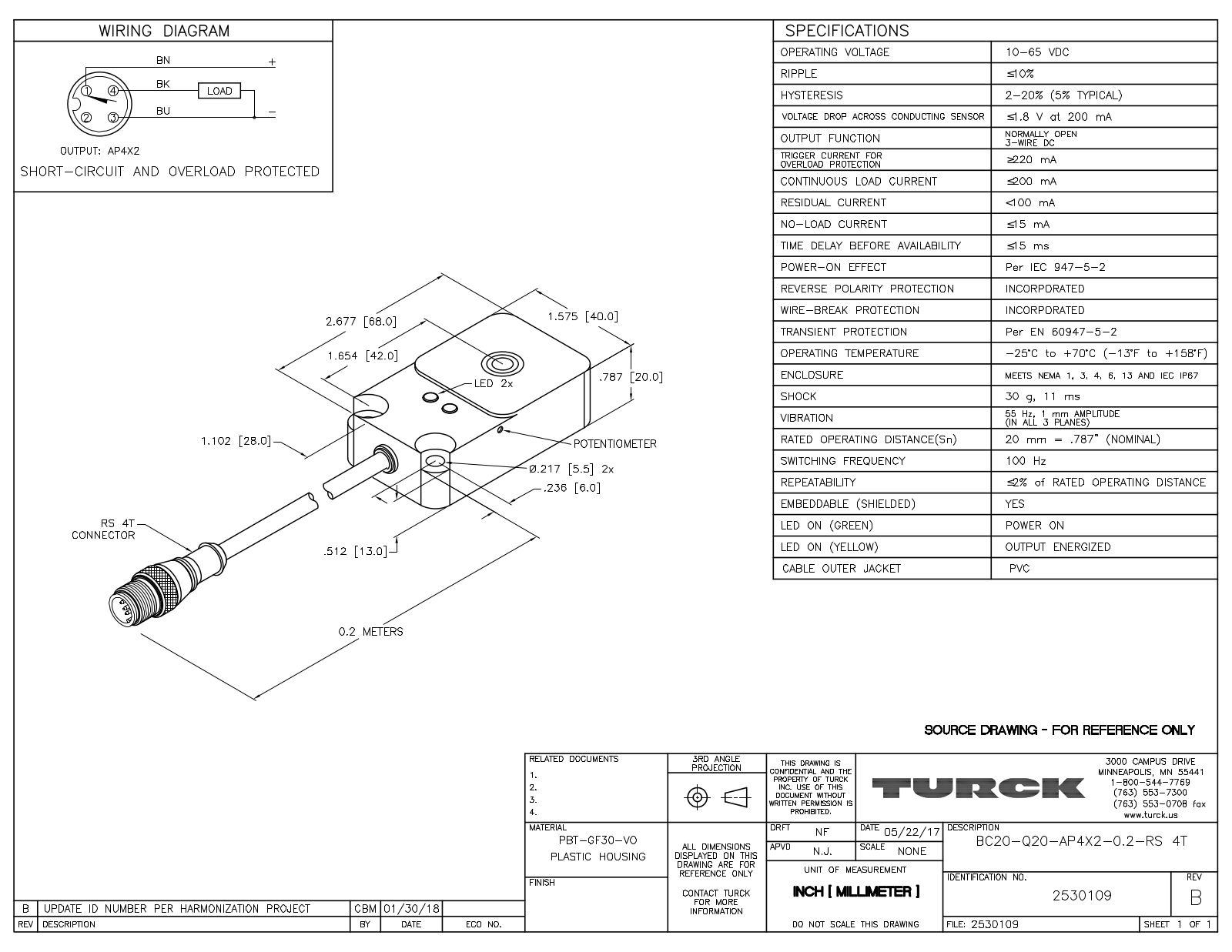 Turck BC20-Q20-AP4X2-0.2-RS4T Data Sheet