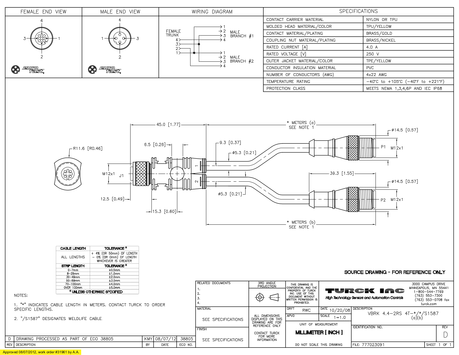 Turck VBRK4.4-2RS4T-1/1/S1587 Specification Sheet