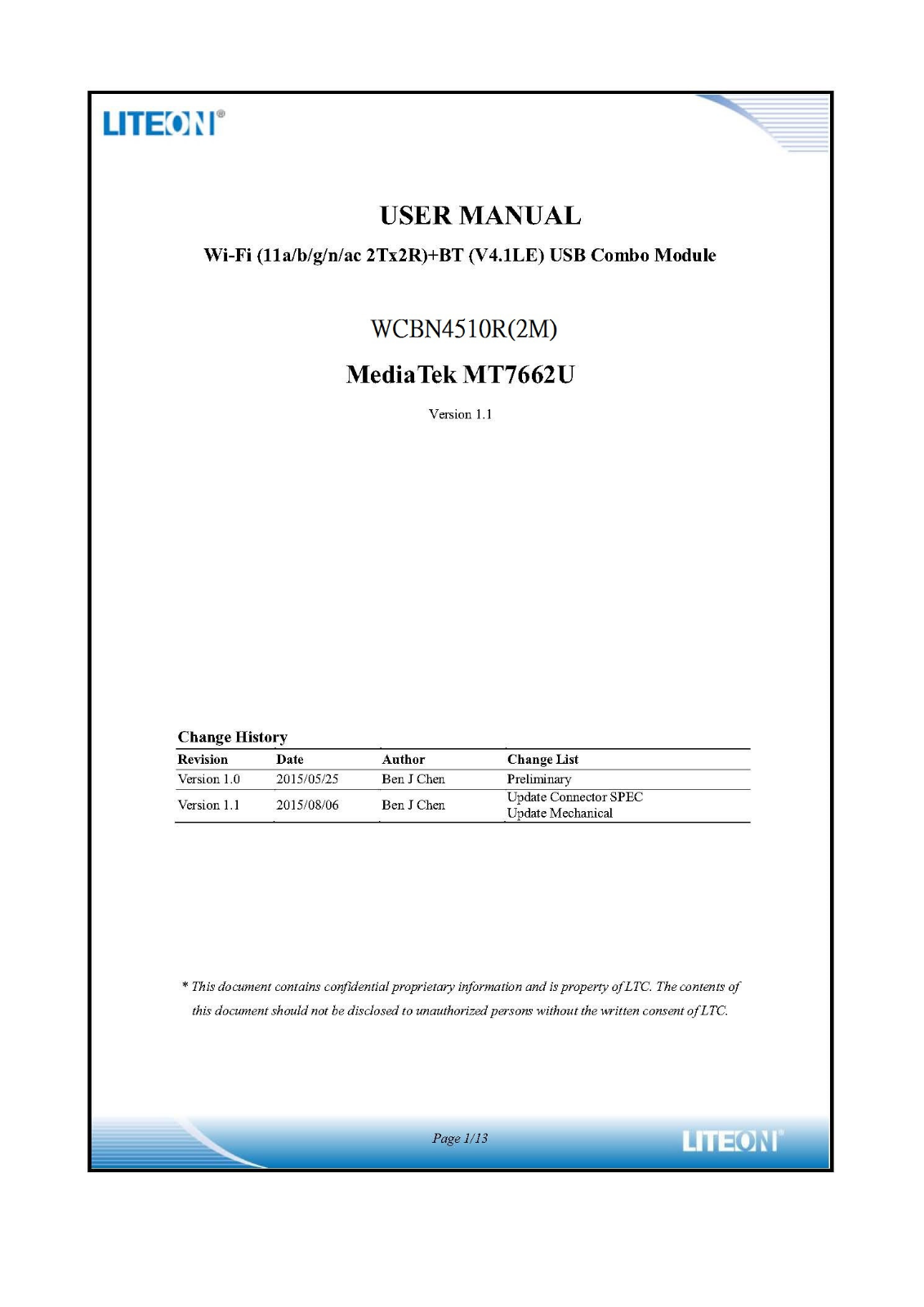 LITE ON TECHNOLOGY WCBN4510R Users manual