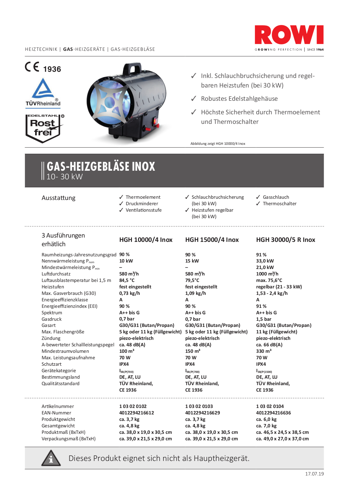 ROWI HGH 10000-4 Inox Technical data