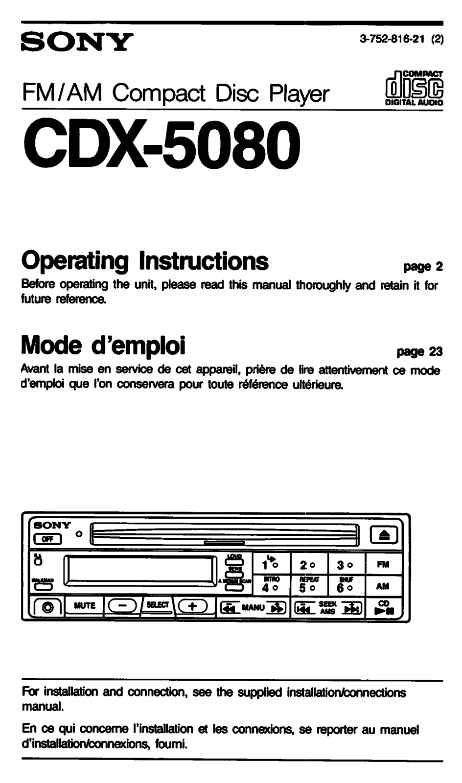 Sony CD-X5080 User Manual