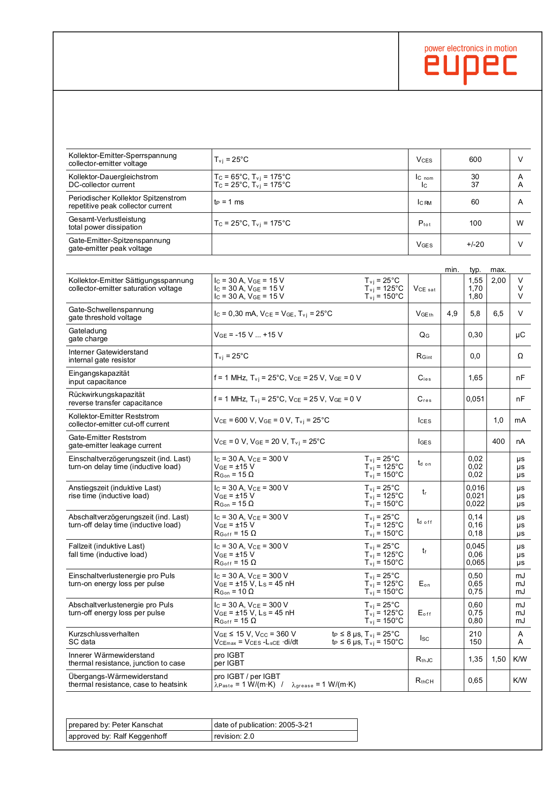 Infineon FP30R06YE3-B4 Data Sheet