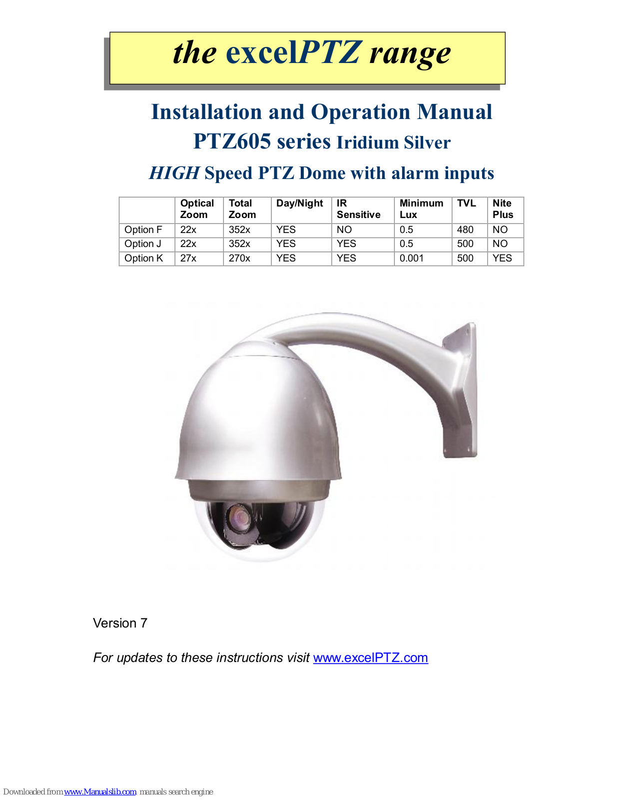 excelPTZ PTZ605 series Installation And Operation Manual