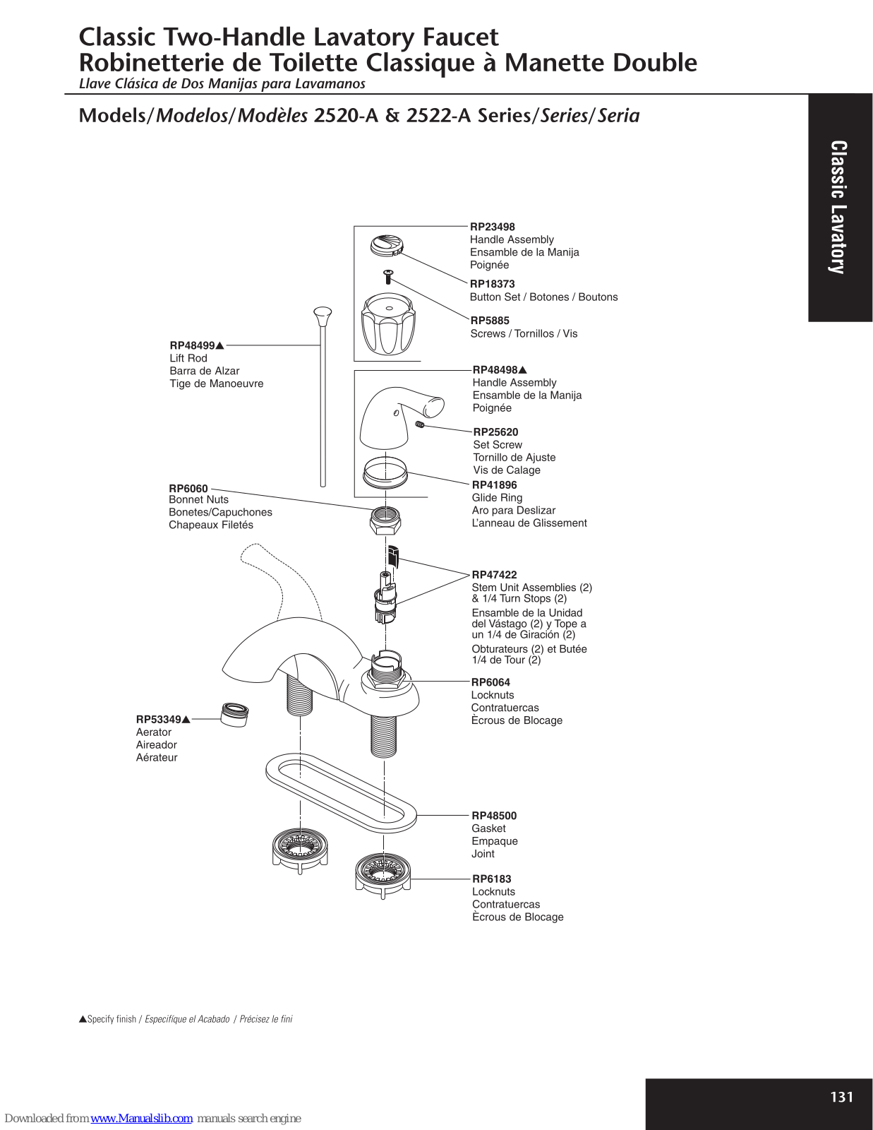 Delta Classic 2520-A Series, Classic 2522-A Series Parts List