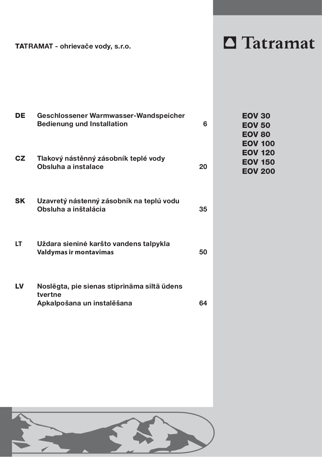 Tatramat EOV 150, EOV 100, EOV 80, EOV 50, EOV 30 User Manual