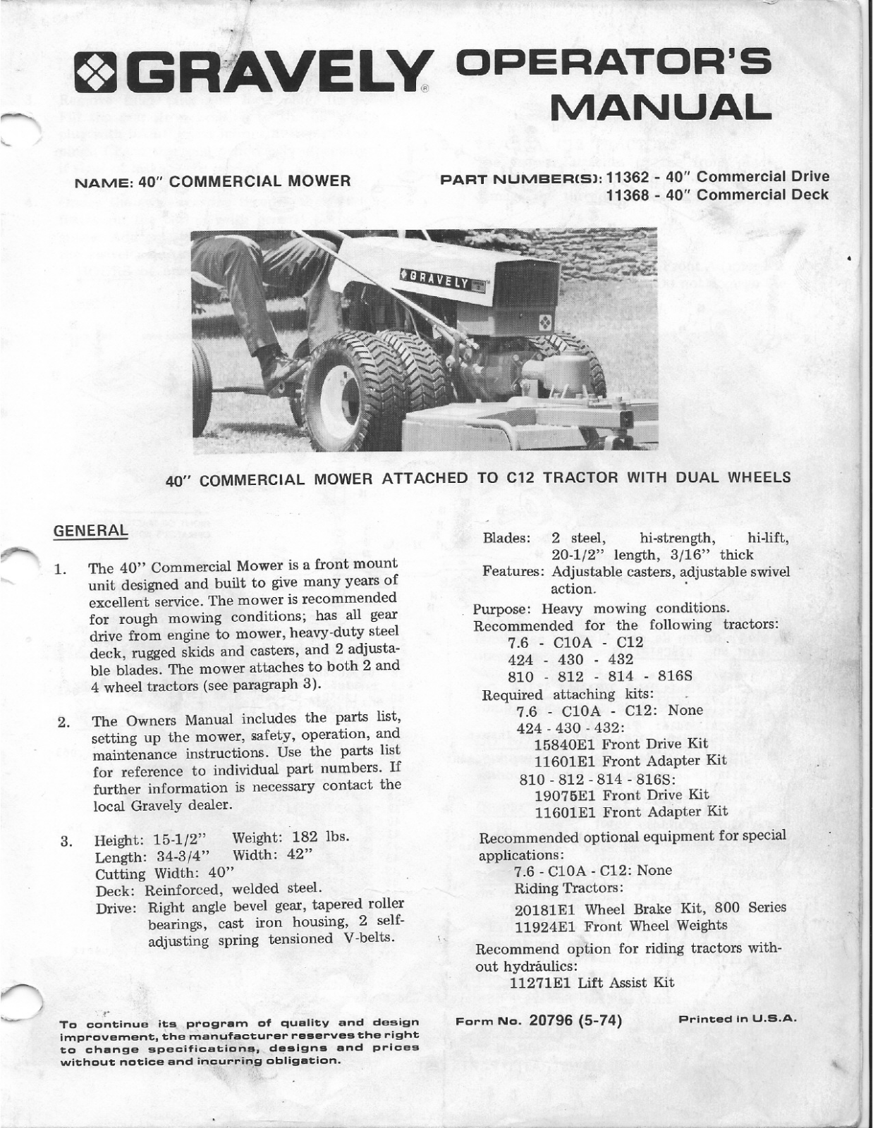 Gravely CT2 User Manual