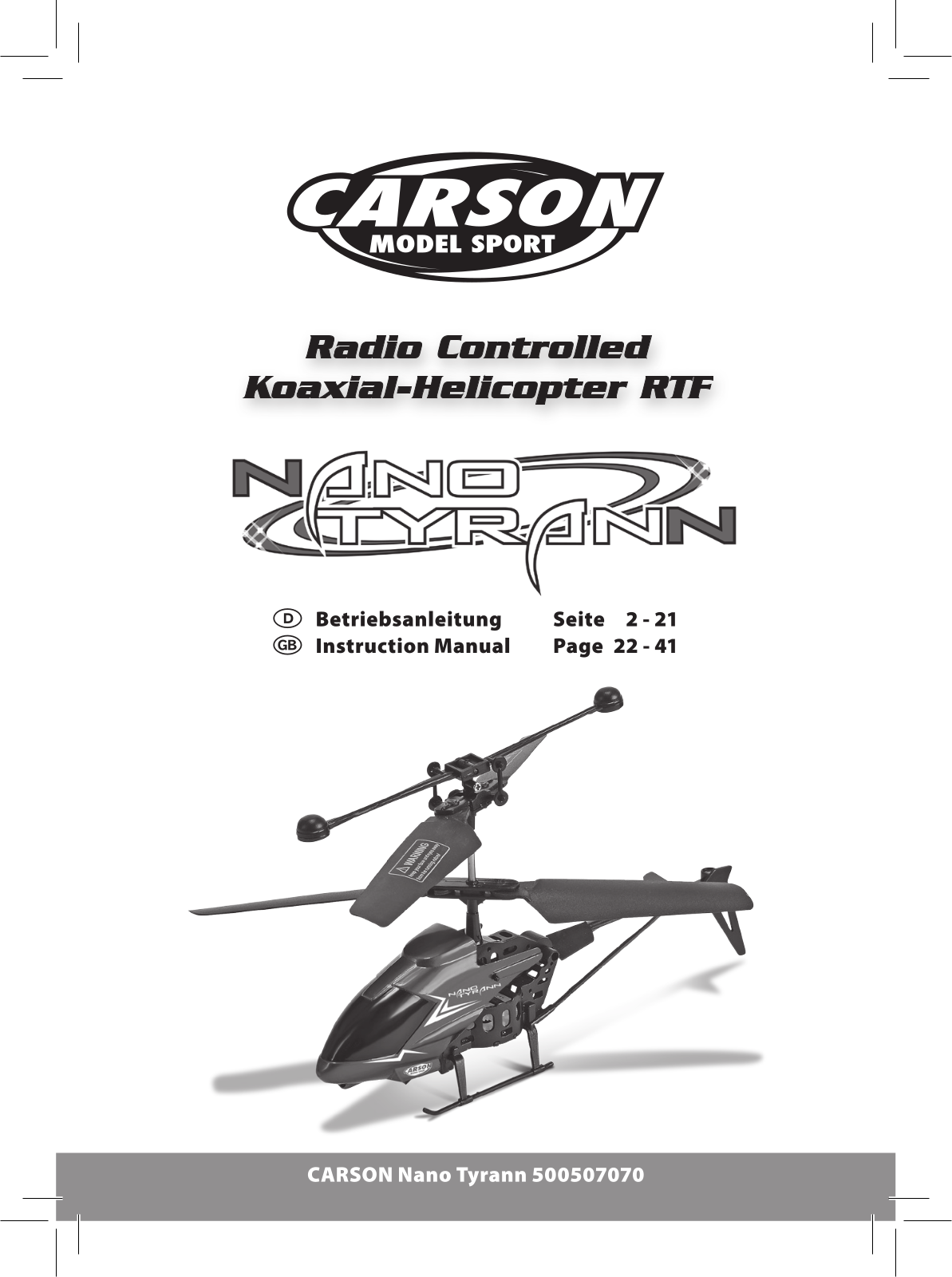 Carson Nano Tyrann IR 2-Ch RTF operation manual