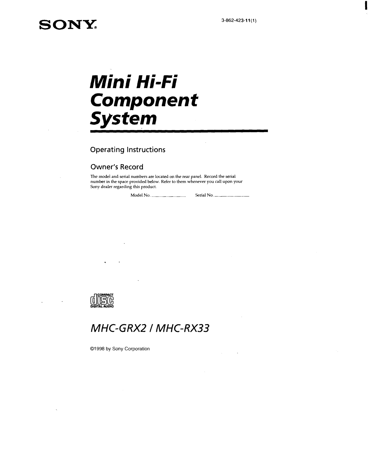 Sony HCD-GRX33 User Manual