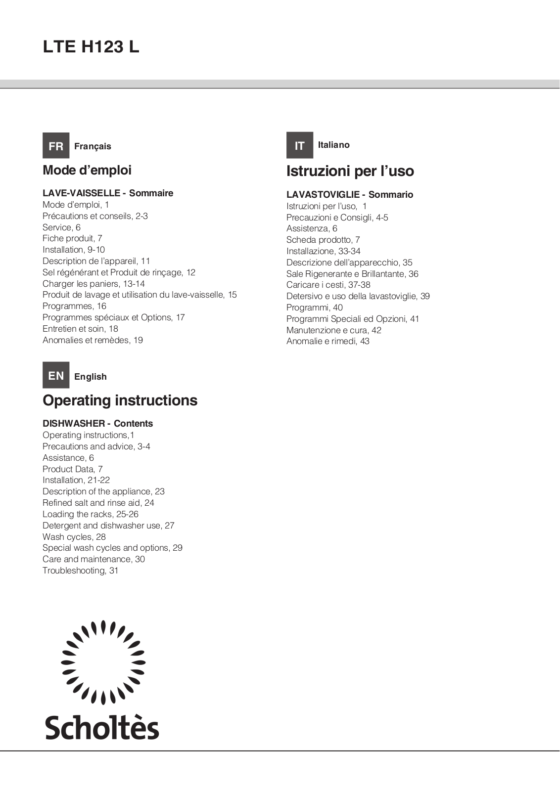 SCHOLTES LTE H123 L User Manual