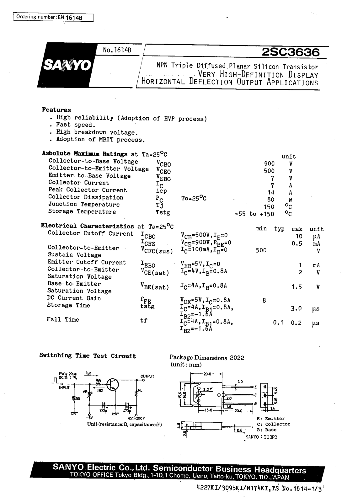 SANYO 2SC3636 Datasheet