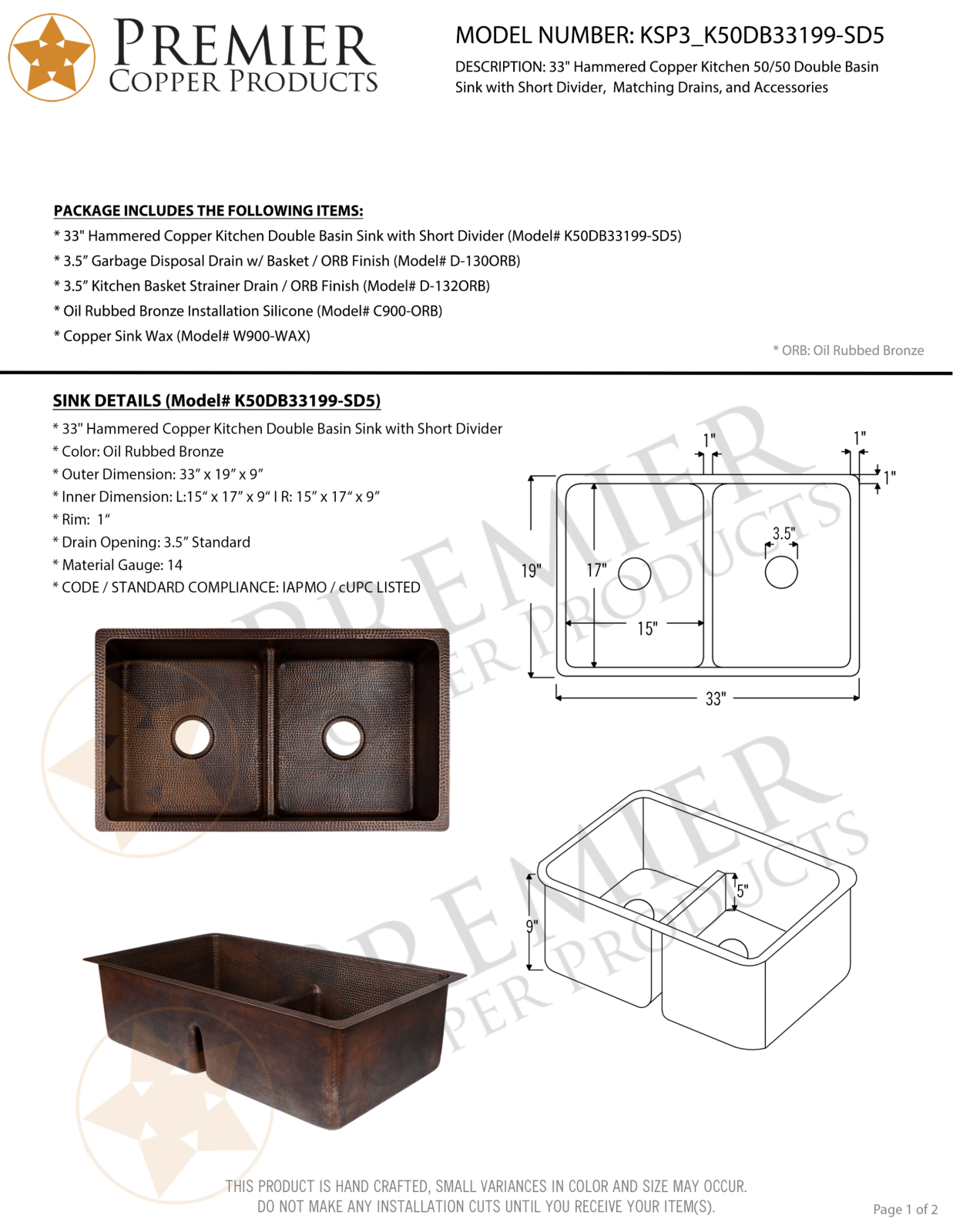 Premier Copper Products IER1964 Specifications - ManualMachine.com