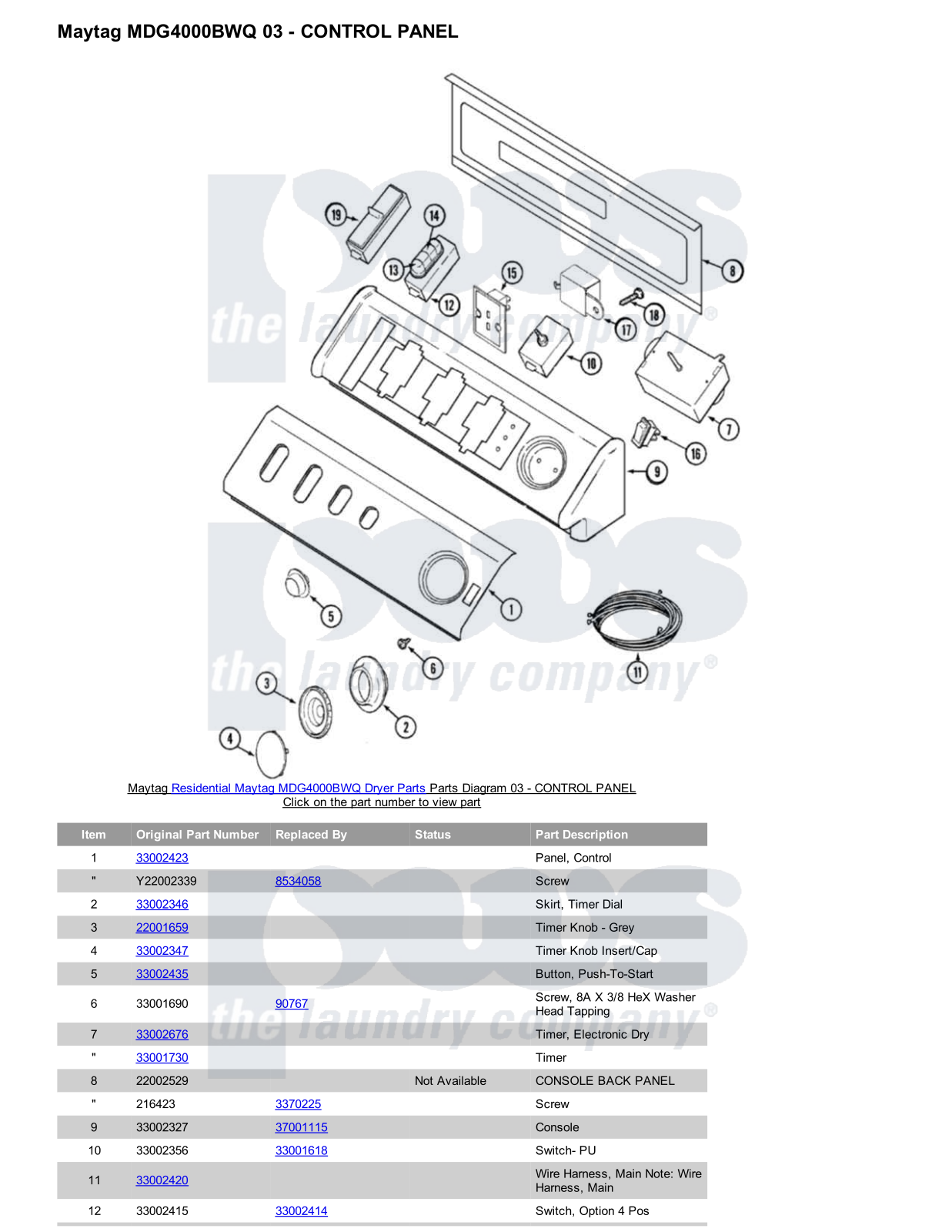 Maytag MDG4000BWQ Parts Diagram